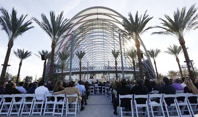 HOK Architects, ARTIC transit hub, transit hub, transportation hub, high-speed rail, California high-speed rail, California rail, green infrastructure, Anaheim transportation, Southern California, ETFE, natural ventilation, reduced solar heat gain, vaulted structure