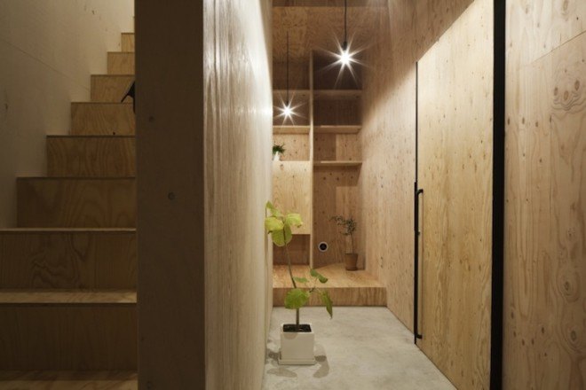 japanese architecture, Ant House, Japan, Shizuka Prefecture, mA-style architects, gable roofed structure, home within a home, monolithic architecture, metal clad architecture, contemporary home, plywood, larch plywood, natural light