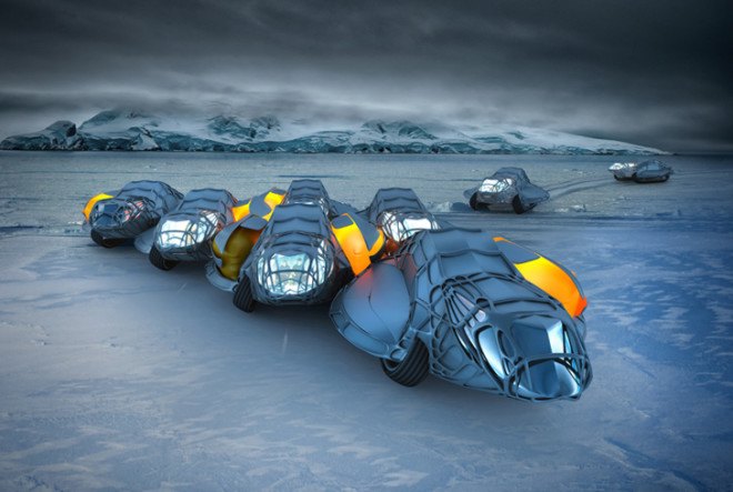 Antarctica, research station, mobile pods, Antarctic research, green transportation, transformable architecture, mobile homes, Henry Mckenzie, student work, inflatable architecture, inflatable home, futuristic home, student design, scientific research