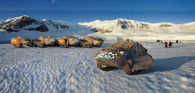 Antarctica, research station, mobile pods, Antarctic research, green transportation, transformable architecture, mobile homes, Henry Mckenzie, student work, inflatable architecture, inflatable home, futuristic home, student design, scientific research