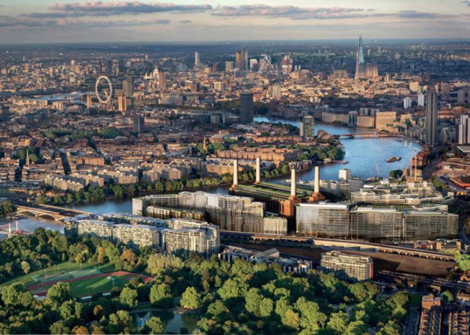 Bjarke Ingels Group, Battersea Power Station, Malaysia, public square, BIG, England architecture, limestone, sandstone, reclaimed building materials, old factory