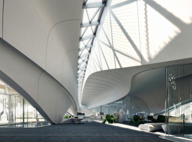 Bee'ah, LEED platinum, Zaha Hadid, Shamal winds, green energy, energy efficient, Bee'ah headquarters, natural ventilation, indirect sunlight, zero carbon, waste to energy, solar panels, ventilation energy recovery, UAE, Sharjah