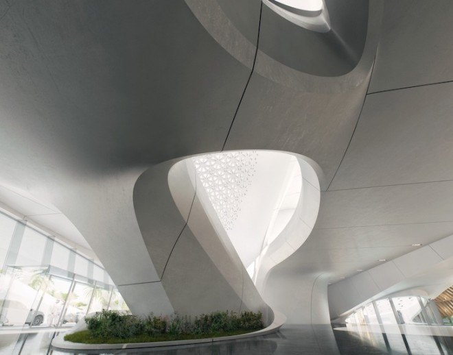 Bee'ah, LEED platinum, Zaha Hadid, Shamal winds, green energy, energy efficient, Bee'ah headquarters, natural ventilation, indirect sunlight, zero carbon, waste to energy, solar panels, ventilation energy recovery, UAE, Sharjah