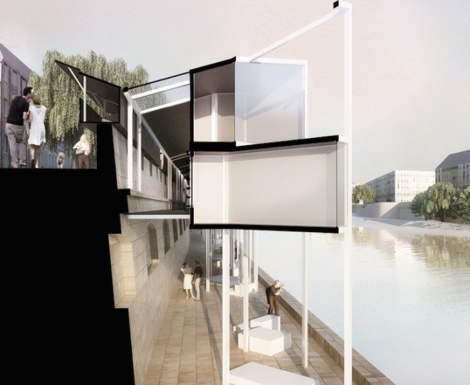 Capsule hotel, capsule hotel rooms, tiny hotel rooms, hotel, MenoMenoPiu architects, Paris, Seine River, EauBERGE Paris Capsule Hotel, MenoMenoPiu, paris hotel, short-term housing, waterfront,