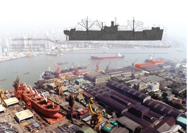 OMA, Shanghai, Lujiazui, exhibition center, Lujiazui, Lujiazui exhibition center, huangpu river, shanghai shipyard, shanghai waterfront, spatial armature, events plaza