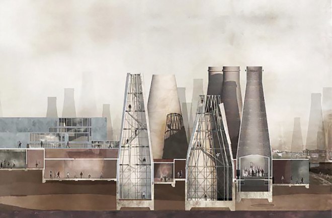 Royal College of Art, student project, student work, green renovation, pottery towers, pottery factory, renovation project, brickwork, brick pattern, refurbished factory, Olivia Wright
