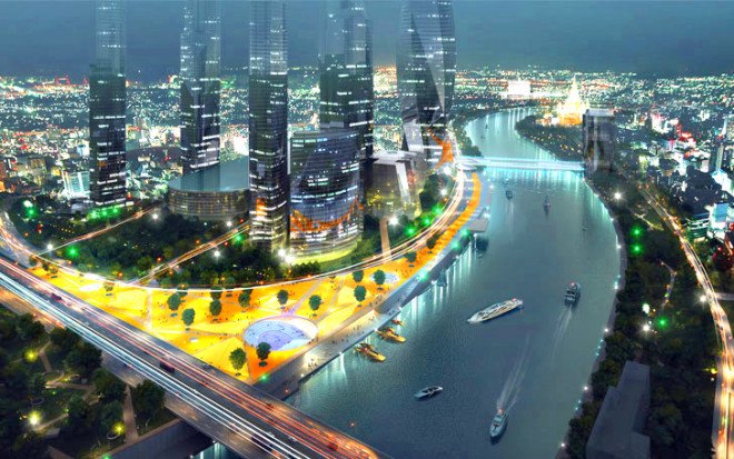 Project Meganom, Moscow, russian architects, riverfront, waterfront, green spaces, city parks, water purification, green urbanism. green masterplan