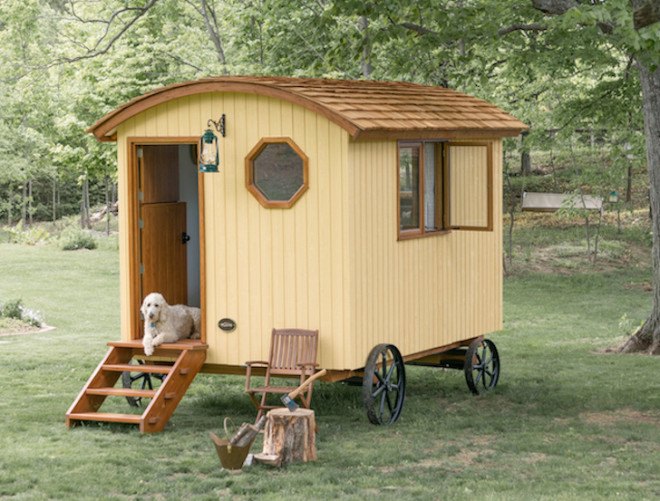 Shepherd Hut, Gute, tiny homes, tiny mobile homes, mobile homes, guest house, hardwood, dutch style doors, solar panel, off grid, space saving furniture, prefab home, modular furniture