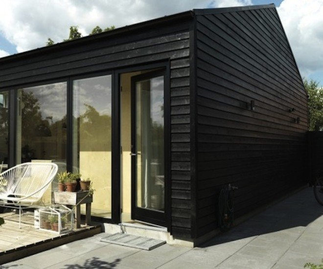 Sorte Hus, Sigurd Larsen, Copenhagen, saddle roof, prefab architecture, prefab home, affordable housing, self-heating floor, concrete, birch plywood, prefab plywood walls, double-glazed windows,
