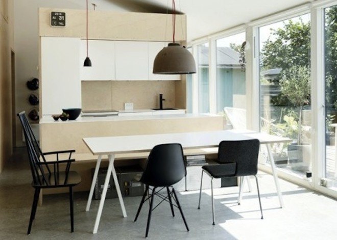 Sorte Hus, Sigurd Larsen, Copenhagen, saddle roof, prefab architecture, prefab home, affordable housing, self-heating floor, concrete, birch plywood, prefab plywood walls, double-glazed windows,