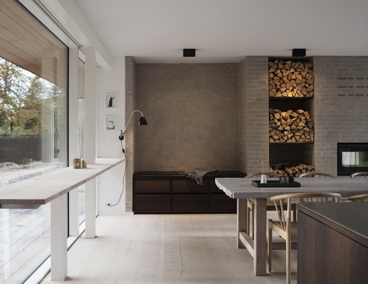 Villa Bures&oslash;, Denmark, Danish architecture, pine-clad architecture, Douglas pine, Slangerup, Mette Lange Architects, geothermal energy, annex, energy efficient architecture, skylights, lakeside architecture, floor to ceiling windows,