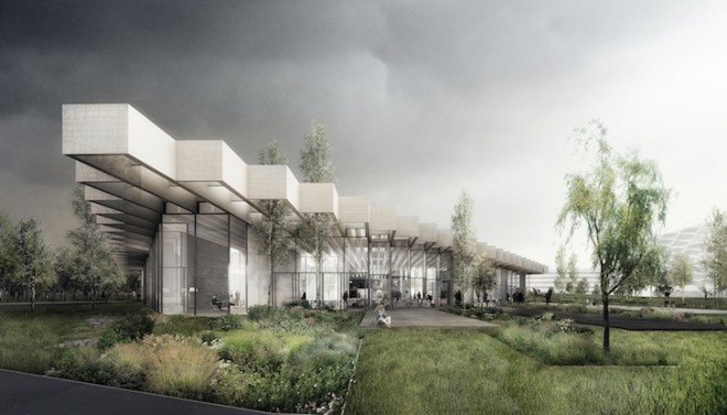 COBE, Adidas, Germany, Herzogenaurach, rhombus-shaped building, World of Sports, Dan Stubbergaard, Meet & Eat, multifunctional building, winter gardens, floor-to-ceiling windows, Knippers Helbig, Transsolar,