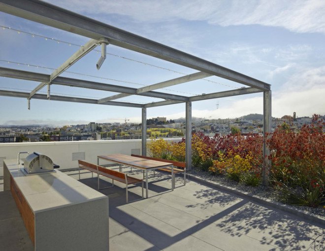 David Baker Architects, floor-to-ceiling windows, 300 Ivy Street block, residential block, mixed-use block, San Francisco, natural lighting, rooftop garden, green neighborhood, green architecture