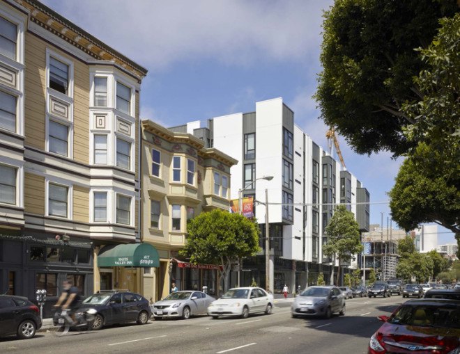 David Baker Architects, floor-to-ceiling windows, 300 Ivy Street block, residential block, mixed-use block, San Francisco, natural lighting, rooftop garden, green neighborhood, green architecture