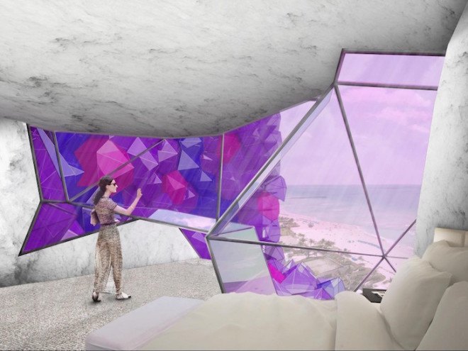 NL Architects, Amethyst Hotel, luxury hotel, Amethyst geode, geode, crystal, hotel design, China, Ocean Flower island, luxury hotel design, purple windows,