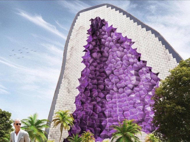 NL Architects, Amethyst Hotel, luxury hotel, Amethyst geode, geode, crystal, hotel design, China, Ocean Flower island, luxury hotel design, purple windows,