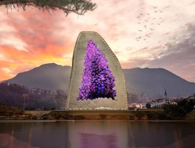 NL Architects, Amethyst Hotel, luxury hotel, Amethyst geode, geode, crystal, hotel design, China, Ocean Flower island, luxury hotel design, purple windows,