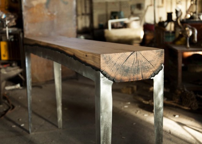 Hilla Shamia, Aluminium Furniture, Tree Trunk Furniture, Natural Wood Furniture, Charcoal Furniture, Israeli Furniture Design