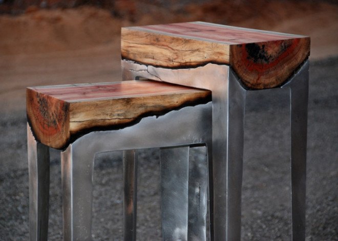 Hilla Shamia, Aluminium Furniture, Tree Trunk Furniture, Natural Wood Furniture, Charcoal Furniture, Israeli Furniture Design
