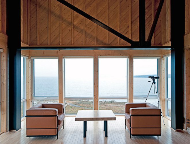 Cliff House, MacKay-Lyons Sweetapple Architects, freeze-thaw cycles, minimalist cabin, cabin, retreat, weekend getaway, passive solar, passive solar gain, affordable cabin, cedar shiplap, timber cabin, Nova Scotia, Atlantic coast,
