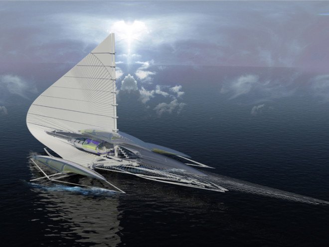 Margot Krasojevic, solar-powered design, solar power, perpetual motion, maritime vehicle, hydrofoils, Fresnel lenses, solar concentrators, solar energy, photovoltaic cells, energy efficient yacht, green transportation