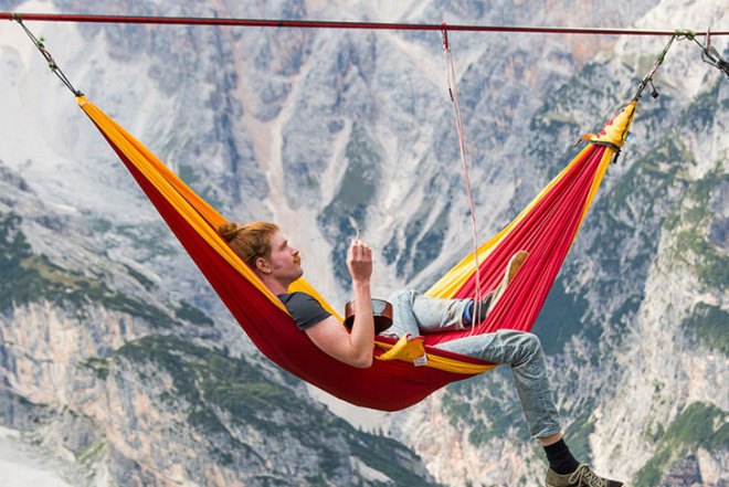 slackers, suspended hammocks, Highline Meeting festival, Italian Alps, Monte Piana,