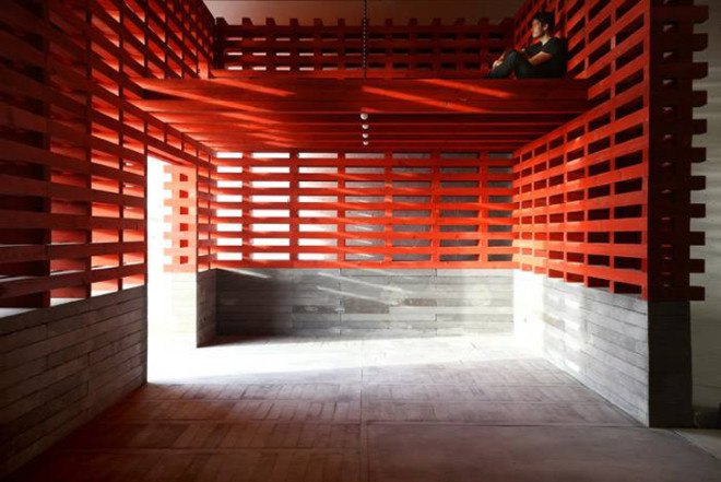 green design, eco design, sustainable design , Joao Quintela, Tim Simon, climbing gym, Vertigo Pavilion, adaptive reuse, timber pavilion, Slatted pavilion