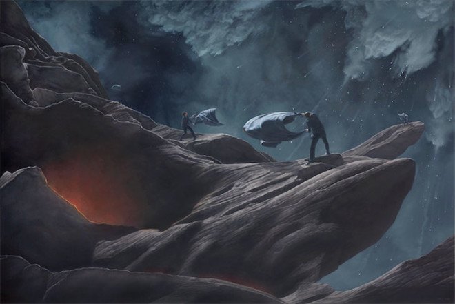 Joel Rea, contemporary surrealist paintings, oil on canvas, Australian art, suit men, tigers paintings, makes you feel small
