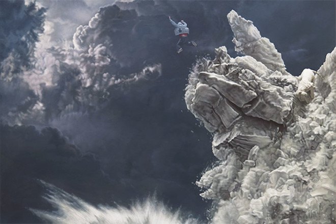 Joel Rea, contemporary surrealist paintings, oil on canvas, Australian art, suit men, tigers paintings, makes you feel small