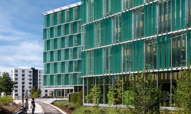 Lund, Sweden, City Hall, Christensen & Co Architects, energy efficiency, energy efficient building, Lund City Hall, Swedish City Hall, W-shaped architecture, green roof, renewable energy, solar power,