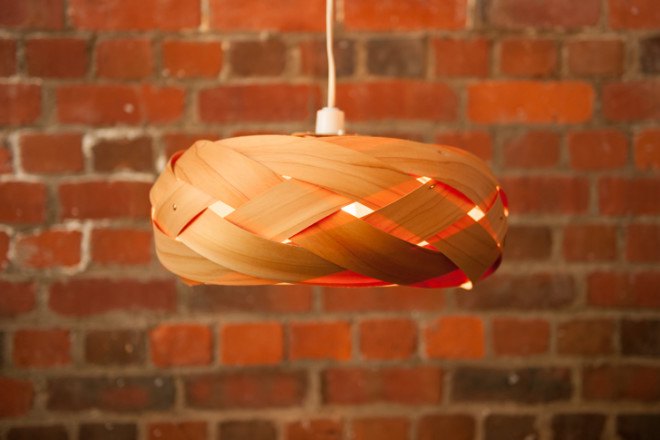 Minnow Twist, pendant light, pendant lamp, light shade, sustainable lamp, lamp design, green lighting, bamboo lamp, recycled materials, New Zealand, reused materials, old internet cables