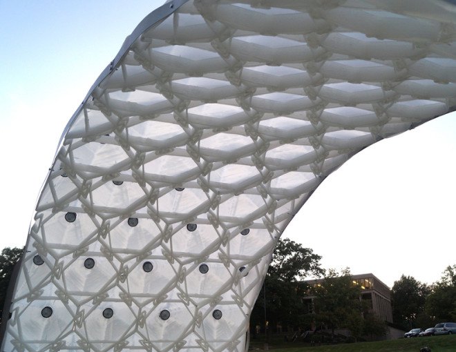 Solar Bytes Pavilion, 3D printing, LEDs, solar power, solar energy, pavilion, solar powered pavilion, LED lights, 3D printed pavilion, DesignLabWorkshop, translucent plastic, smart technology, kent state university, arch pavilion, solar exposure, sun path