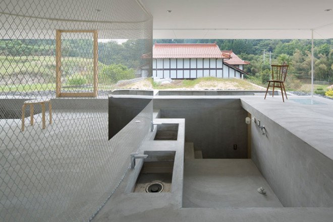 Suppose Design Office, transparent home, Hiroshima Hut, Hiroshima, Japanese arhcitecture, sunken rooms, see-through house, see-through walls