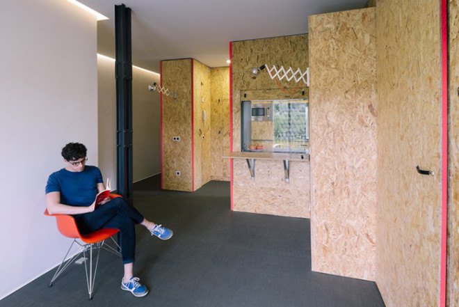 TallerDE2 Arquitectos, transformable OSB units, Pop-Up House, Madrid, Spanish design, pop-up furniture, space-saving appartment, bachelor pad