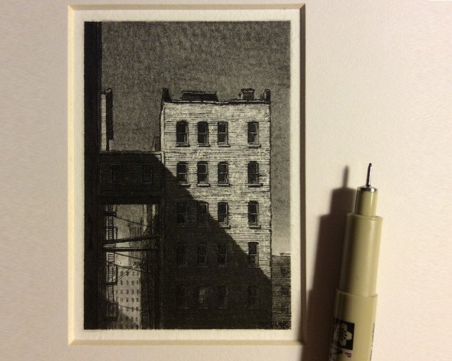 green design, eco design, sustainable design, Taylor Mazer, tiny drawings, tiny art works, pencil and ink
