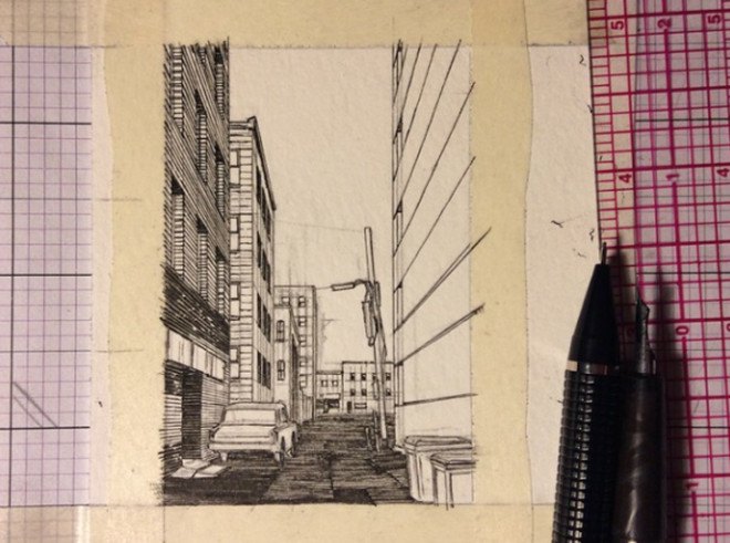 green design, eco design, sustainable design, Taylor Mazer, tiny drawings, tiny art works, pencil and ink