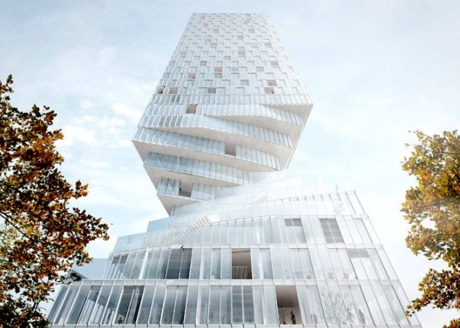 MVRDV, Vienna, Gasometers, curtain wall, twisted building, contorted building, hourglass building, terraces, skyscrapers, modern skyscraper, mixed use, mixed use skyscraper, sundial