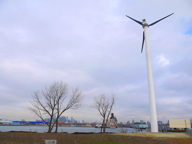 wind turbine, nyc largest wind turbine, renewable energy nyc, nyc first commercial-scale wind turbine, wind power nyc, Sunset Park Material Recovery Facility, brooklyn recycling facility, transfer station, nyc recycling facility, largest nyc recycling facility, sims municipal recycling, Department of Small Business Services, SBS, New York City Economic Development Corporation, EDC, Selldorf Architects, Brooklyn waterfront, solar power installation, on site renewable energy, on site renewables
