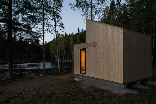 cabin, timber cabin, Massiv Lust, Massiv lust AV, Isdammen, Norway, norwegian architecture, lakeside cabin, tiny building, Woody15, Marianne Borge, cross-laminated timber, glass sliding doors