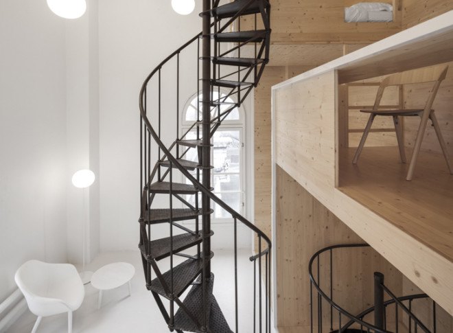 i29 interior architects, Alice in Wonderland, Amsterdam, de Bijenkorf, Dutch architecture, interior design, wooden installation, art installation, small spaces, spiral stairs, artist in residence, the Netherlands, green interior