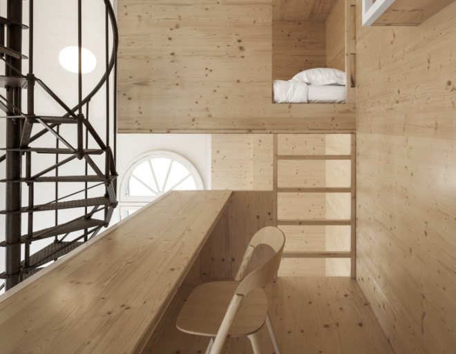 i29 interior architects, Alice in Wonderland, Amsterdam, de Bijenkorf, Dutch architecture, interior design, wooden installation, art installation, small spaces, spiral stairs, artist in residence, the Netherlands, green interior