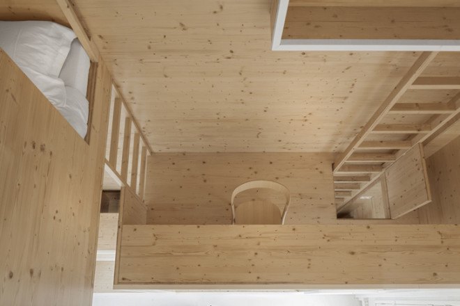 i29 interior architects, Alice in Wonderland, Amsterdam, de Bijenkorf, Dutch architecture, interior design, wooden installation, art installation, small spaces, spiral stairs, artist in residence, the Netherlands, green interior