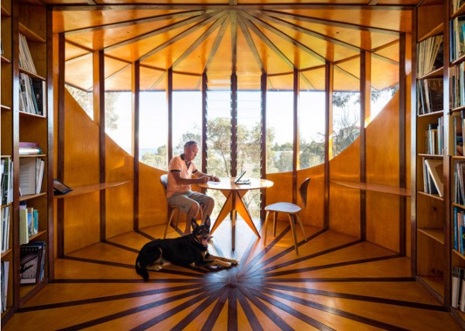 treetop, treehouse, sustainable structure, locally-sourced materials, locally-sourced, wood, tiny, small, architecture, architect, self-designed, self-built, home studio, studio, Max Pritchard