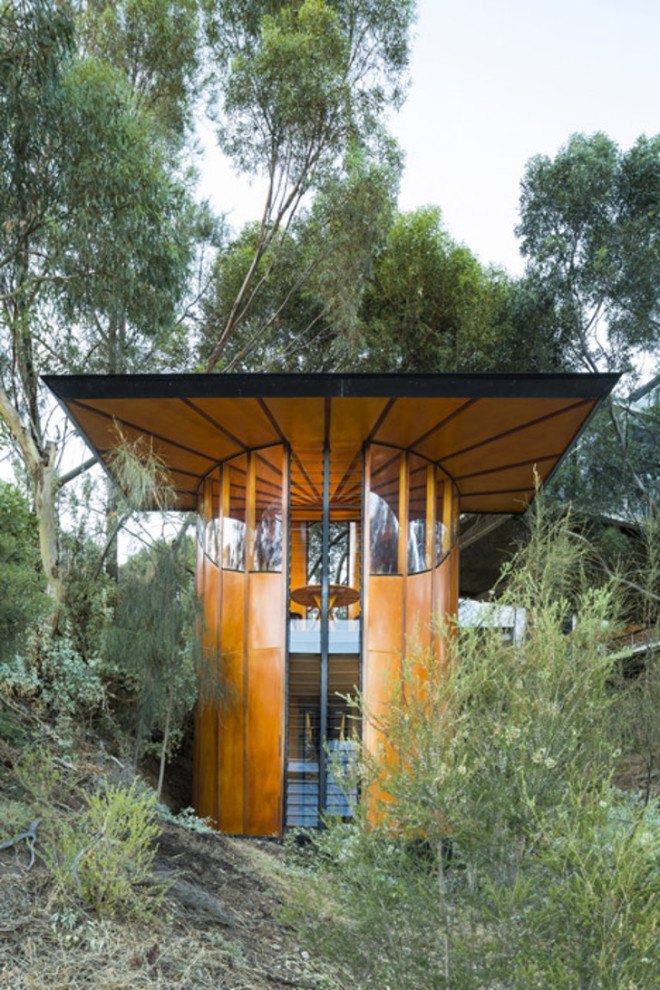 treetop, treehouse, sustainable structure, locally-sourced materials, locally-sourced, wood, tiny, small, architecture, architect, self-designed, self-built, home studio, studio, Max Pritchard