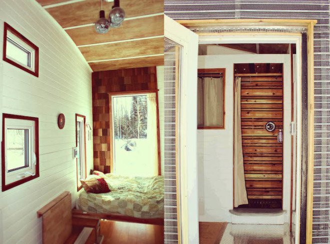 FSC wood, reclaimed materials, tiny house, Yukon, Pelly crossing, Lunos E2 heat recovery ventilator, heat recovery ventilator, LED light, touch dimmers, custom murphy bed, tiny home, micro house, tiny mobile home, Yukon College, Leaf House, version.3, version.3 house, Leaf House Small Space Design & Build, vacuum insulated panels