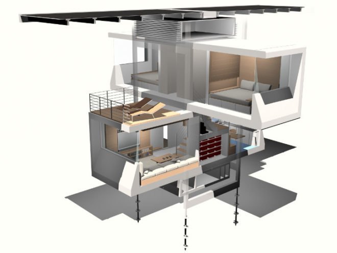 modular home, modular living, off grid, off-the-grid, off the grid, self-sustaining, solar power, batteries, power generator, power storage, water collection, wastewater, automatic homes, smart home, smart house, remote living, design, home design, residential design, Specht Harpman, zeroHouse