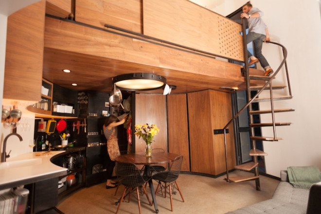 silo, converted silo, silo home, grain silo home, grain silo, adaptive reuse, tiny homes, Christoph Kaiser, urban renewal, Arizona, Phoenix, Garfield Historic District, walnut plank flooring, black steel, skylight, custom furnishings
