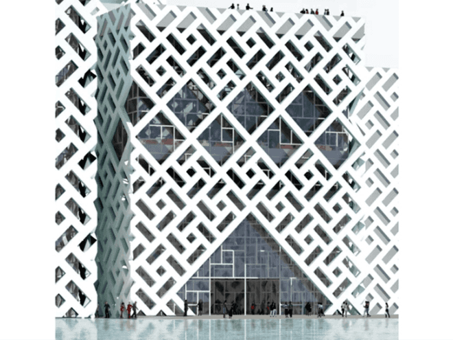 Godefroy Tang Architects, ThyssenKrupp Elevator, Cube Tower, China, Chinese architecture, Foshan, Guangdong, ThyssenKrupp, cube architecture, cuboid architecture, mixed use high rise, mixed use