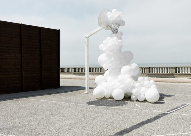 French art installation, Paris-based photographer, Charles Petillon, Invasions, white balloons as art, art using balloons, balloons in nature, photographs of balloons, photos of balloons, art installation balloons, art series balloons, art series abandoned spaces