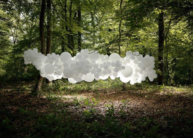 French art installation, Paris-based photographer, Charles Petillon, Invasions, white balloons as art, art using balloons, balloons in nature, photographs of balloons, photos of balloons, art installation balloons, art series balloons, art series abandoned spaces